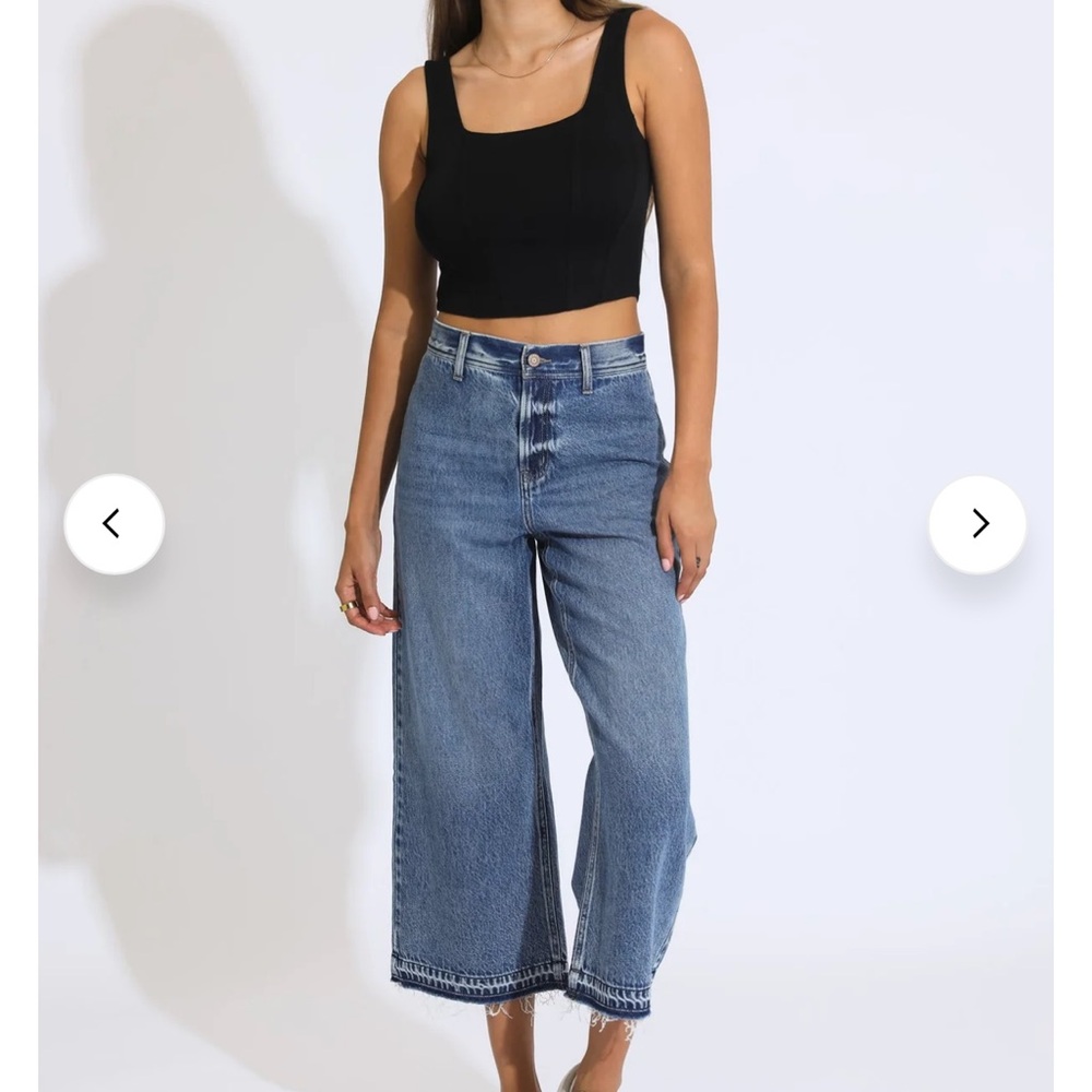 REWASH Wide Leg Cropped Jeans Size 5/27 High Waist Baggy Raw Hem